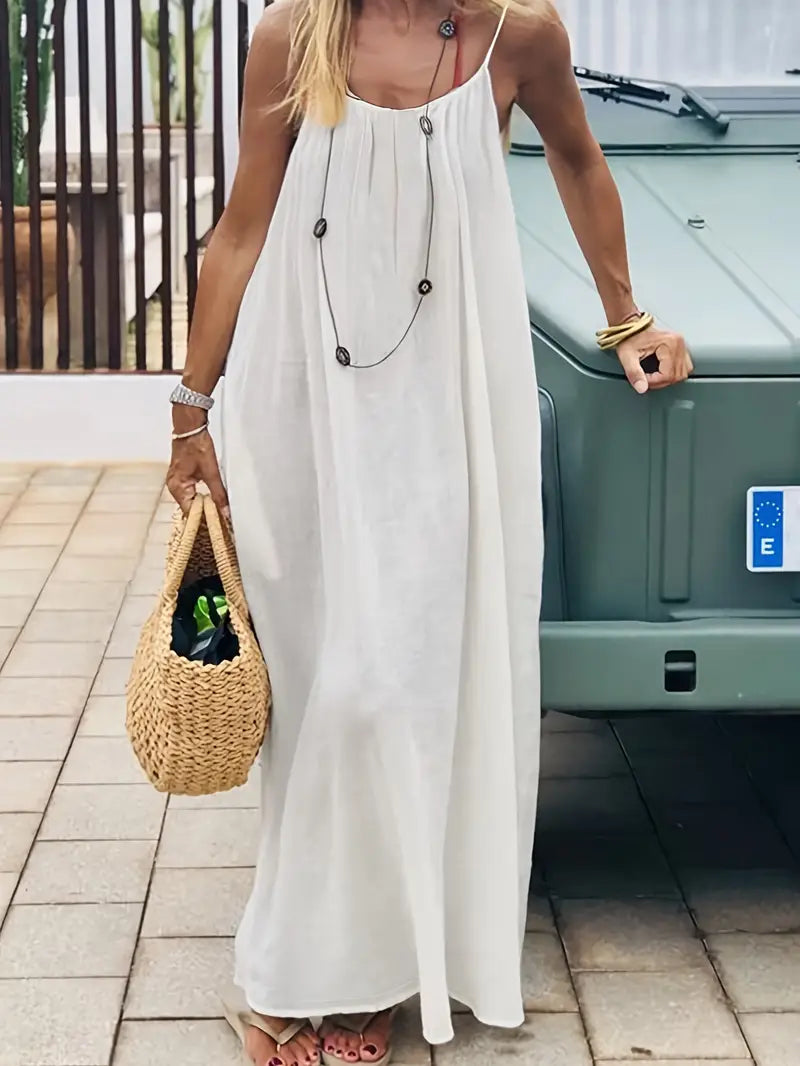 Robe Longue Légère pour Femme - Dos Nu, Sans Manches, Coupe Ample avec Détails Noués