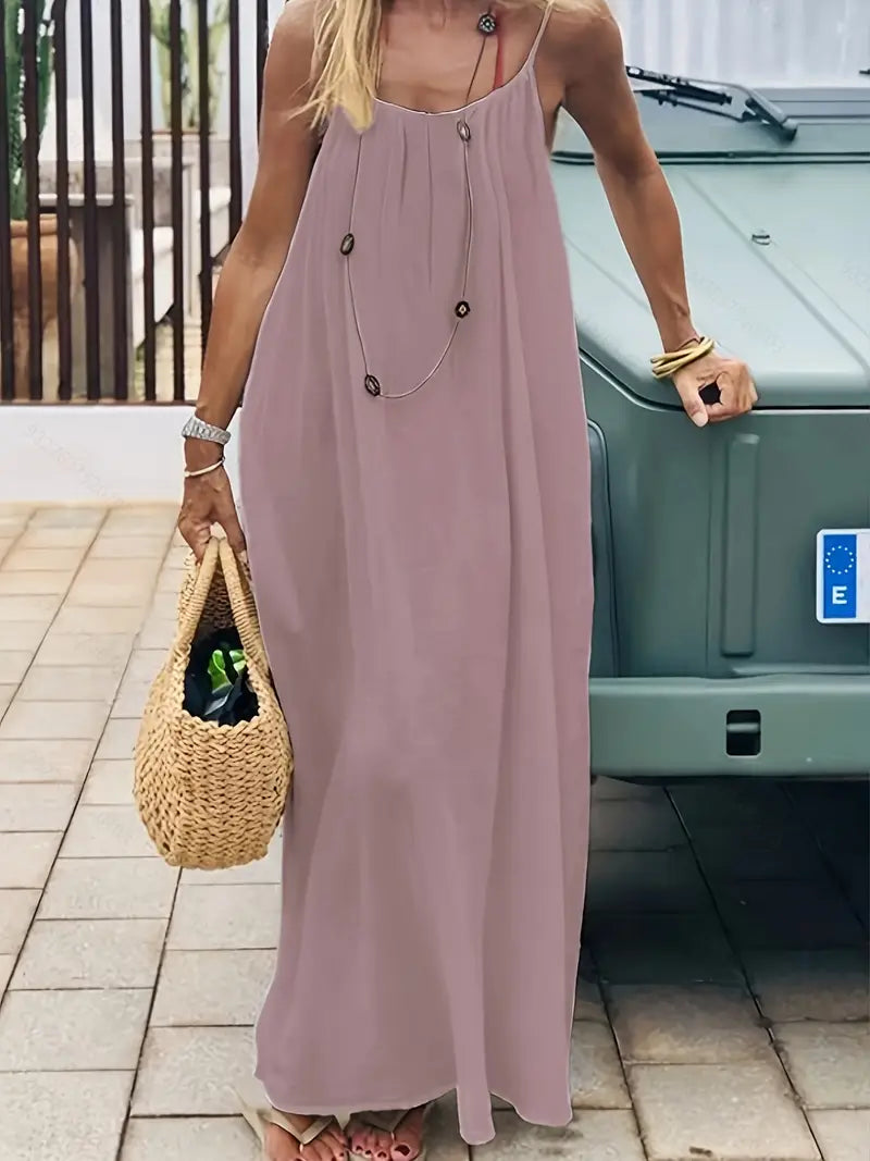 Robe Longue Légère pour Femme - Dos Nu, Sans Manches, Coupe Ample avec Détails Noués