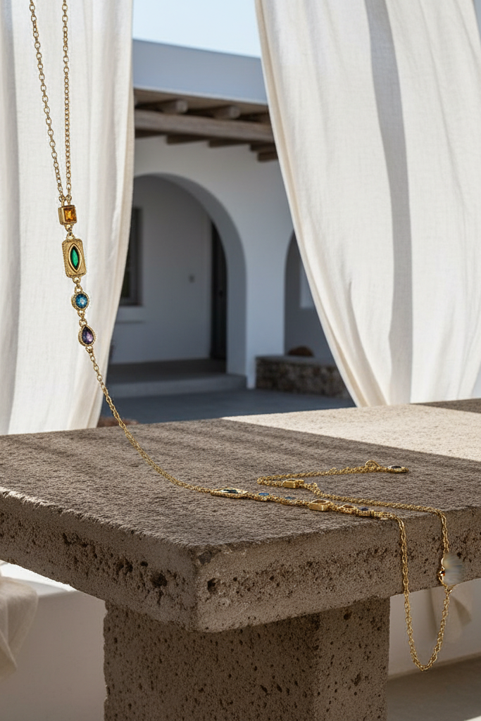 Parure Héra collier & bracelet Duo ou solo en plaqué or 18 carats aux pierres divines arc-en-ciel, une explosion de lumière et de couleur pour une allure luxe, vibrante et irrésistiblement tendance