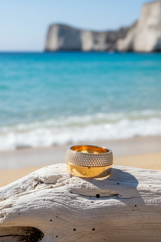 Bague Auréthia pavée en or sertie d’oxydes de zirconium cubiques, une pièce épaisse et ultra brillante au design affirmé qui capte la lumière et impose un luxe moderne, puissant et irrésistible