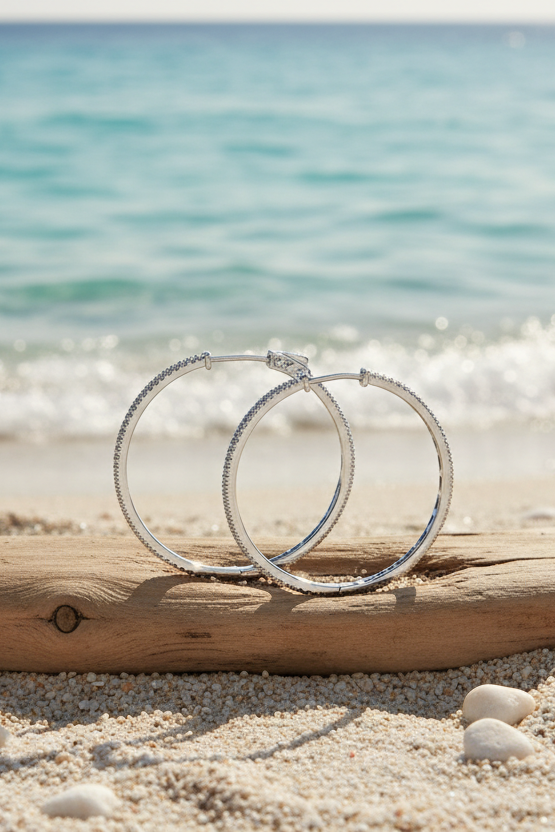 Créoles Héliora – Argent 925 rhodié & éclat de zirconium, 40 mm de pure lumière pour une allure luxe, moderne et irrésistiblement chic.