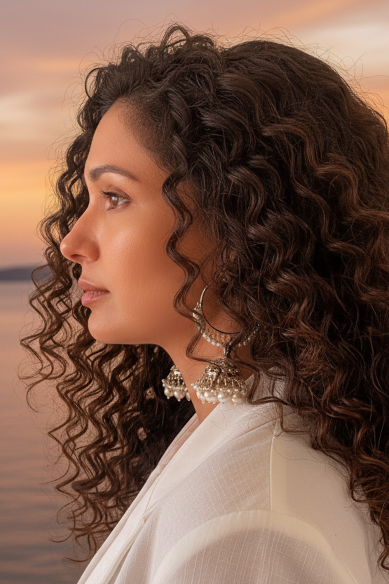Boucles d’oreilles Théia à l'esprit nomade dorées en acier inoxydable, cristaux scintillants et pampilles de perles – l’élégance bohème chic incontournable