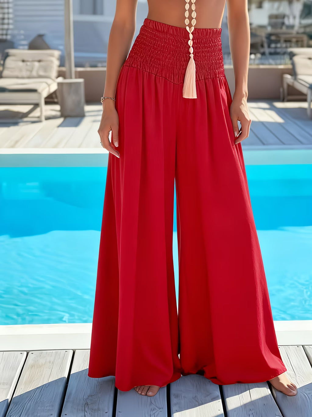 Pantalon taille haute fluide — coupe large aérienne & élégance bord de mer