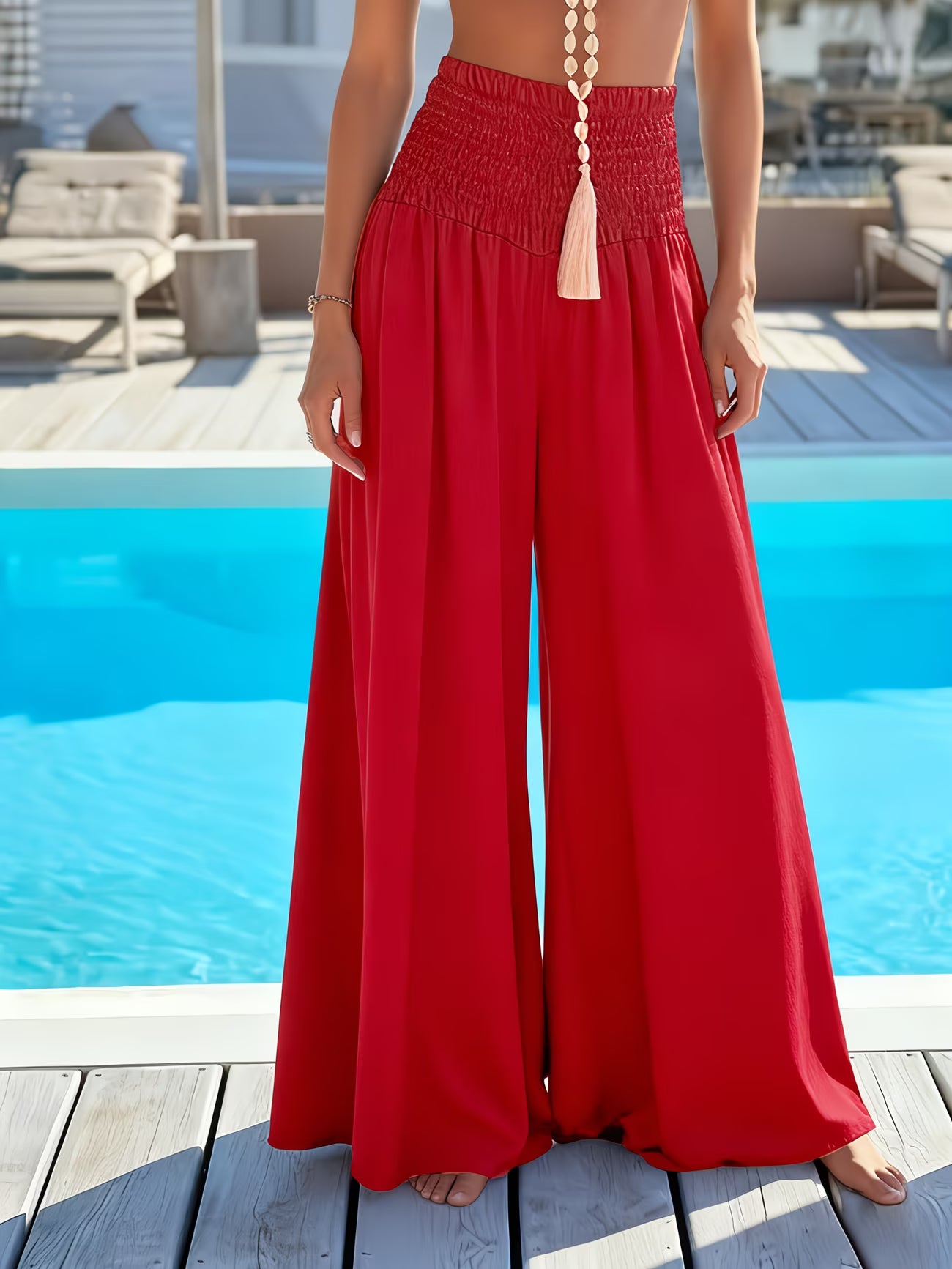 Pantalon taille haute fluide — coupe large aérienne & élégance bord de mer