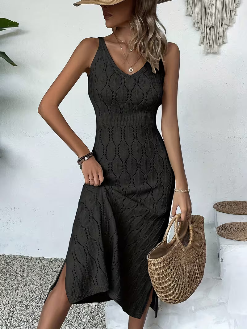 Robe longue façon crochet, légère et fluide, qui allie élégance et confort pour un look bohème chic parfaitement raffiné