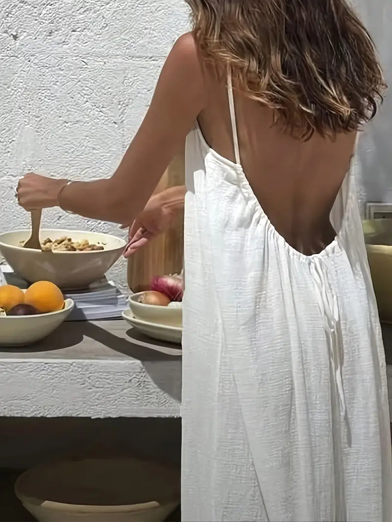 Robe Longue Légère pour Femme - Dos Nu, Sans Manches, Coupe Ample avec Détails Noués
