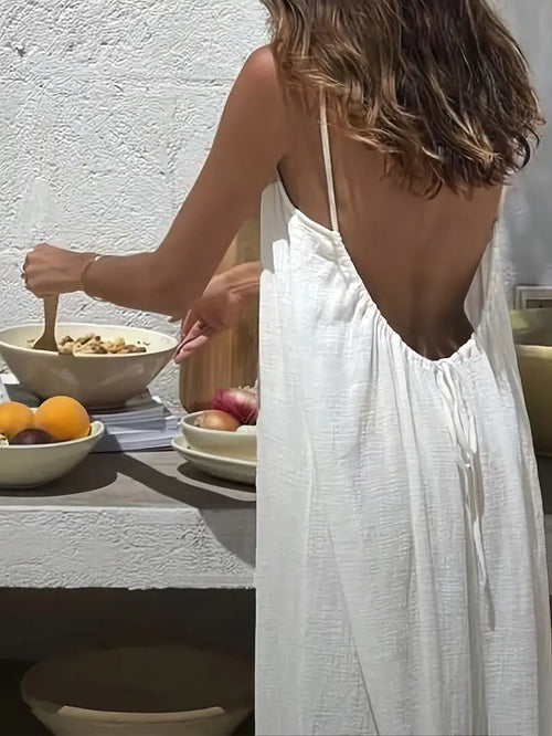 Robe Longue Légère pour Femme - Dos Nu, Sans Manches, Coupe Ample avec Détails Noués