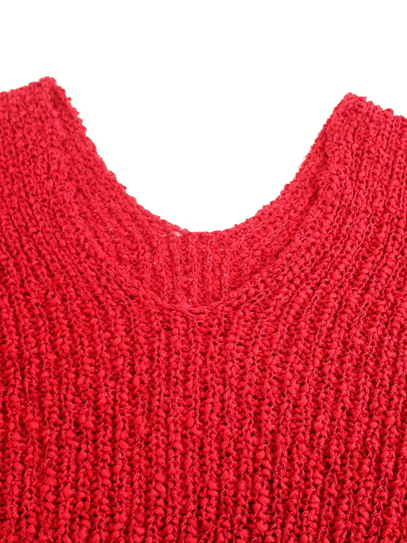 Pull élégant loose en tricot léger, ultra confortable, avec col V devant et derrière, parfait pour un look chic, moderne et effortless en toute saison