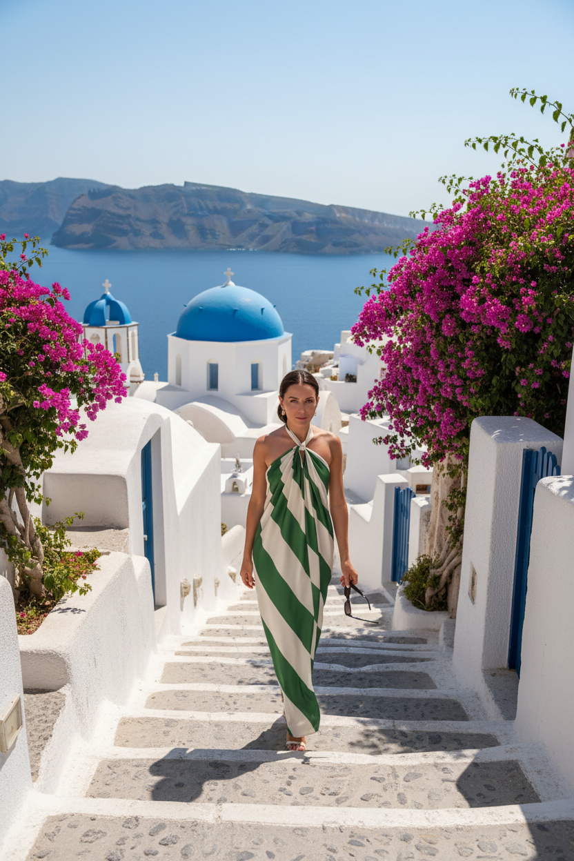 Robe maxi rayée halter — élégance Riviera & luxe estival