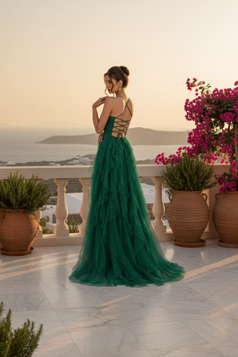Robe longue élégante à ourlet asymétrique en mesh — allure couture & chic intemporel