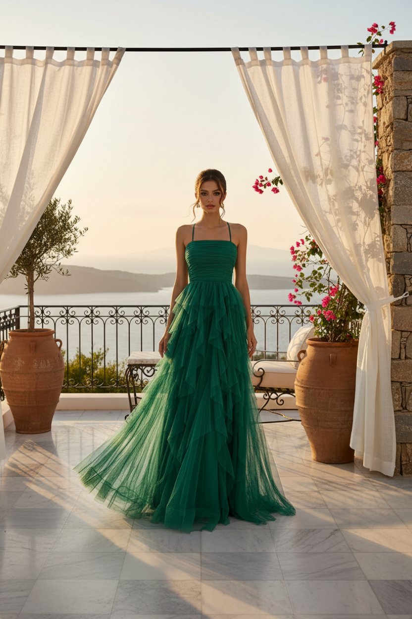 Robe longue élégante à ourlet asymétrique en mesh — allure couture & chic intemporel