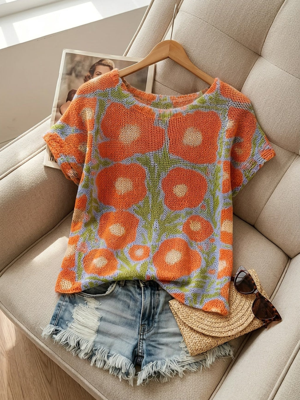 pull à manches courtes en maille Poppy Chic à Imprimé Floral — Vogue Française